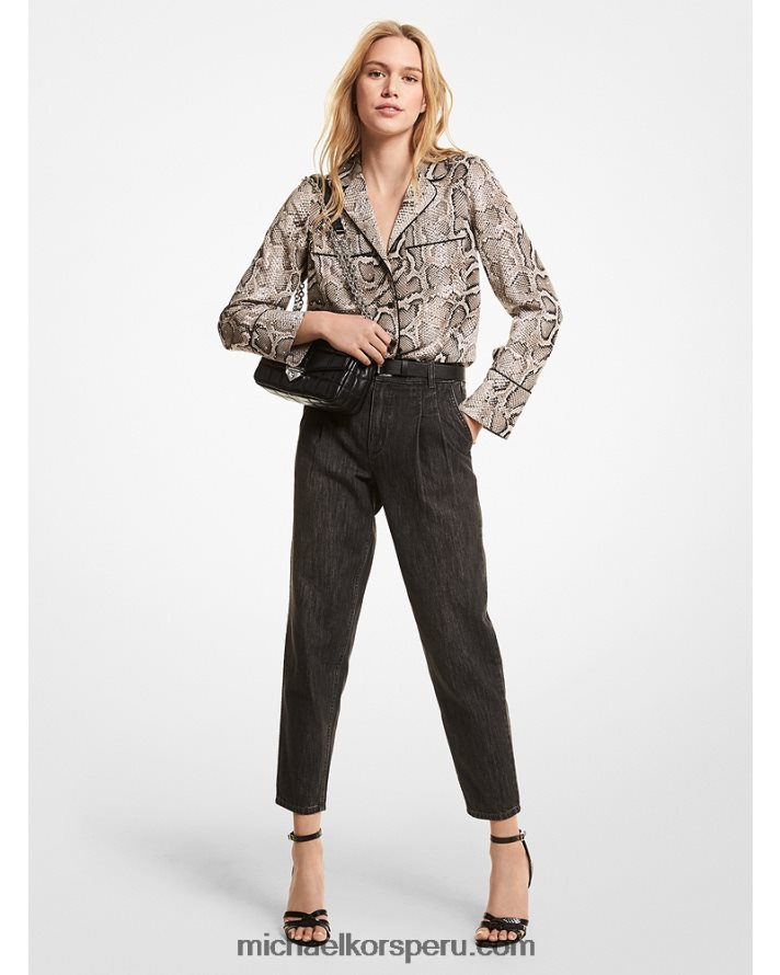 Z48V471 duna mujer Michael Kors camisa de pijama de crepé aplastado con serpiente adornada