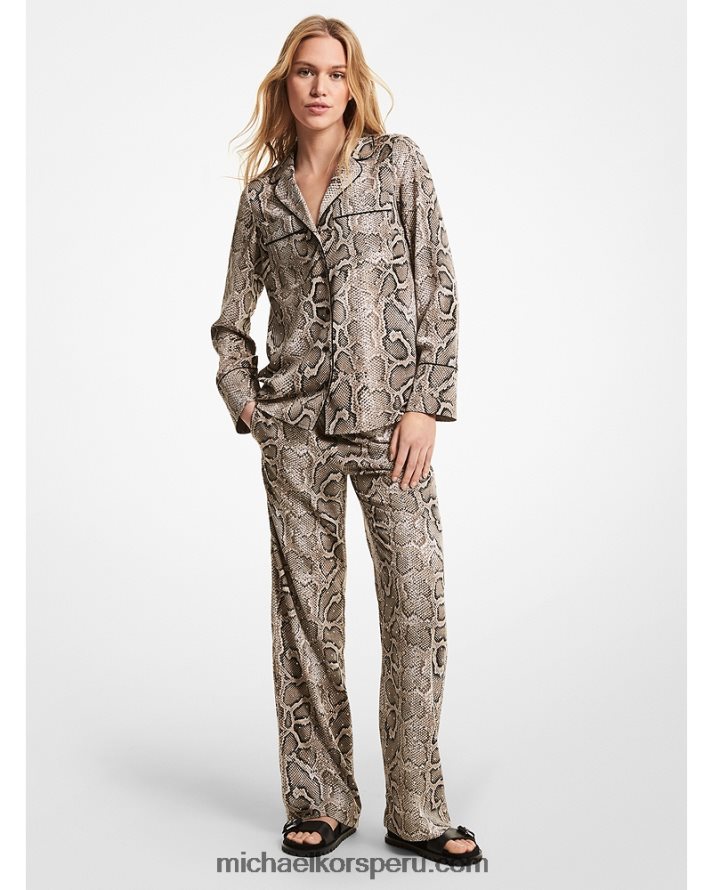 Z48V471 duna mujer Michael Kors camisa de pijama de crepé aplastado con serpiente adornada