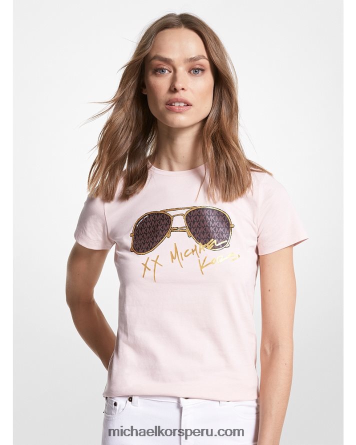 Z48V385 rubor en polvo mujer Michael Kors playera con estampado de aviador y logo