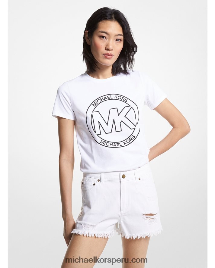 Z48V387 blanco mujer Michael Kors playera con logo estampado