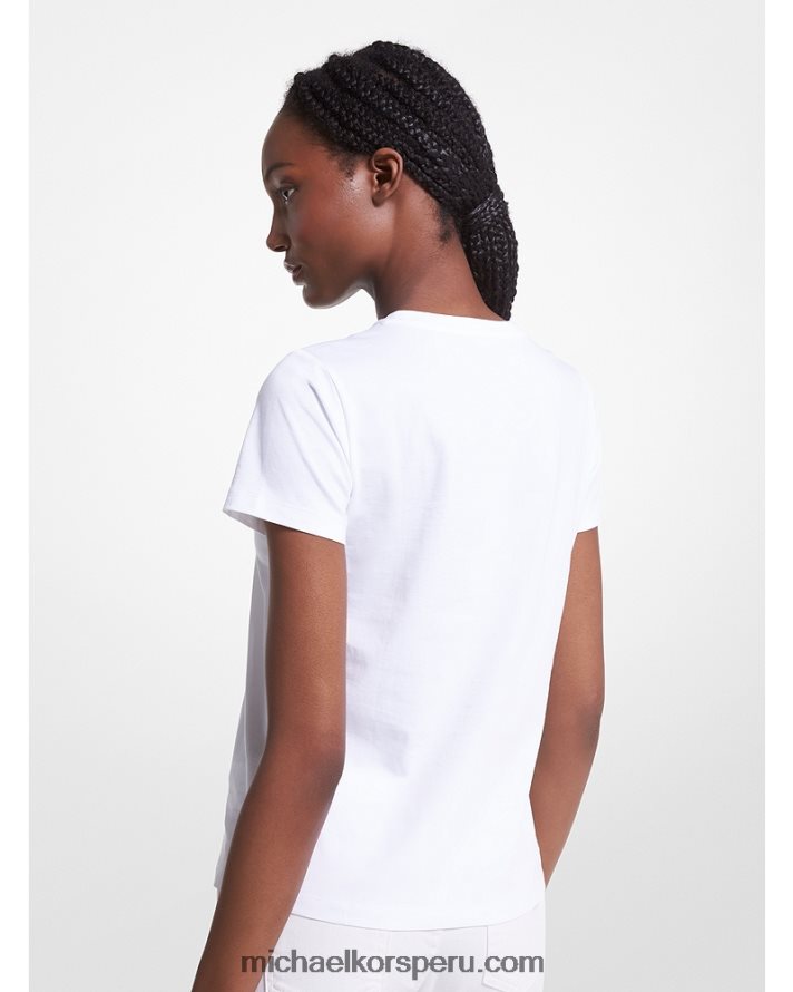 Z48V388 blanco mujer Michael Kors playera con estampado de aviador y logo