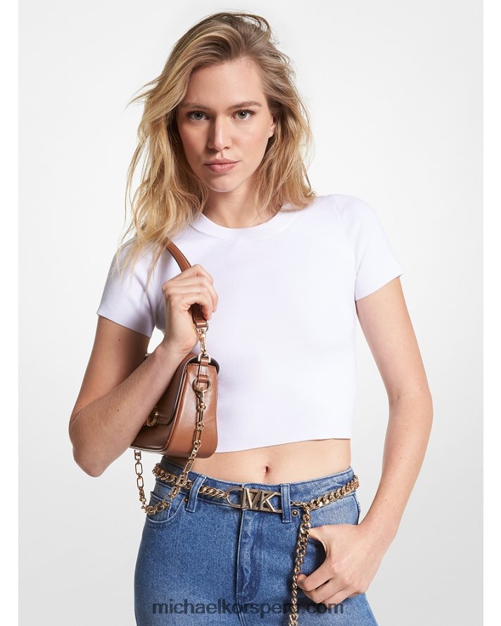 Z48V478 blanco mujer Michael Kors camiseta corta de canalé de viscosa elástica