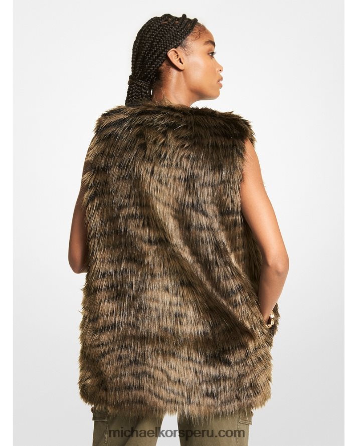 Z48V306 aceituna mujer Michael Kors chaleco de piel sintética con estampado de tigre