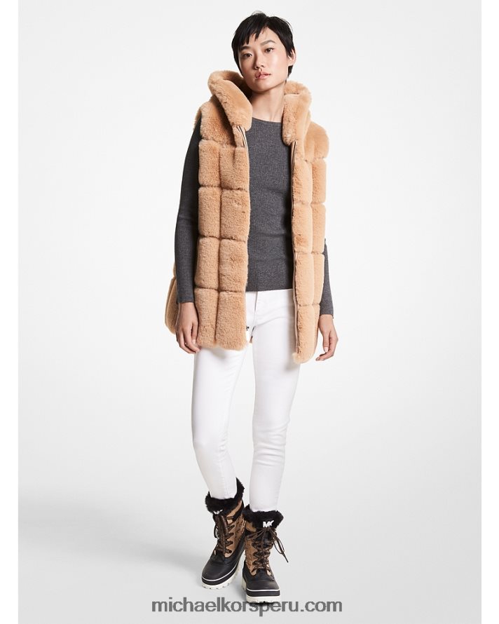 Z48V341 camello mujer Michael Kors chaleco capitonado con pelo sintético