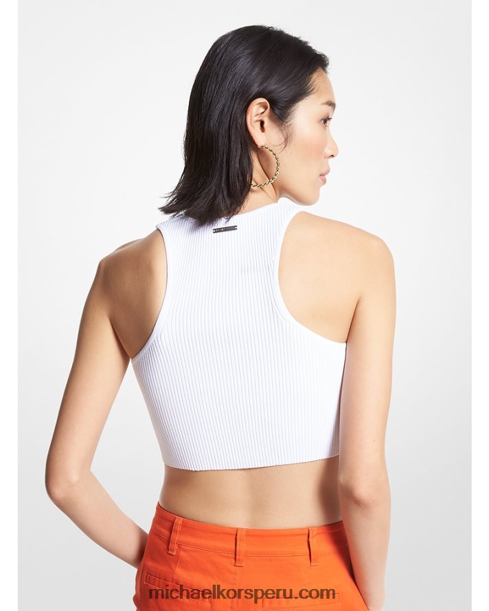 Z48V386 blanco mujer Michael Kors top corto de canalé en mezcla de viscosa reciclada