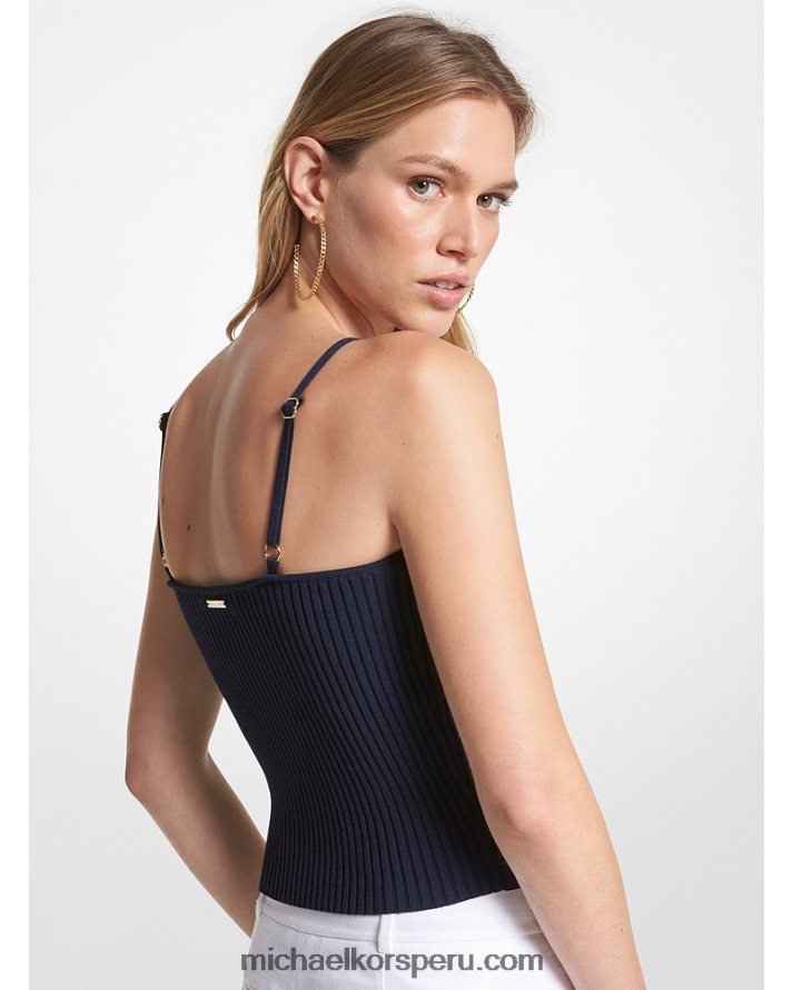 Z48V398 azul medianoche mujer Michael Kors top corto de canalé de viscosa elástica