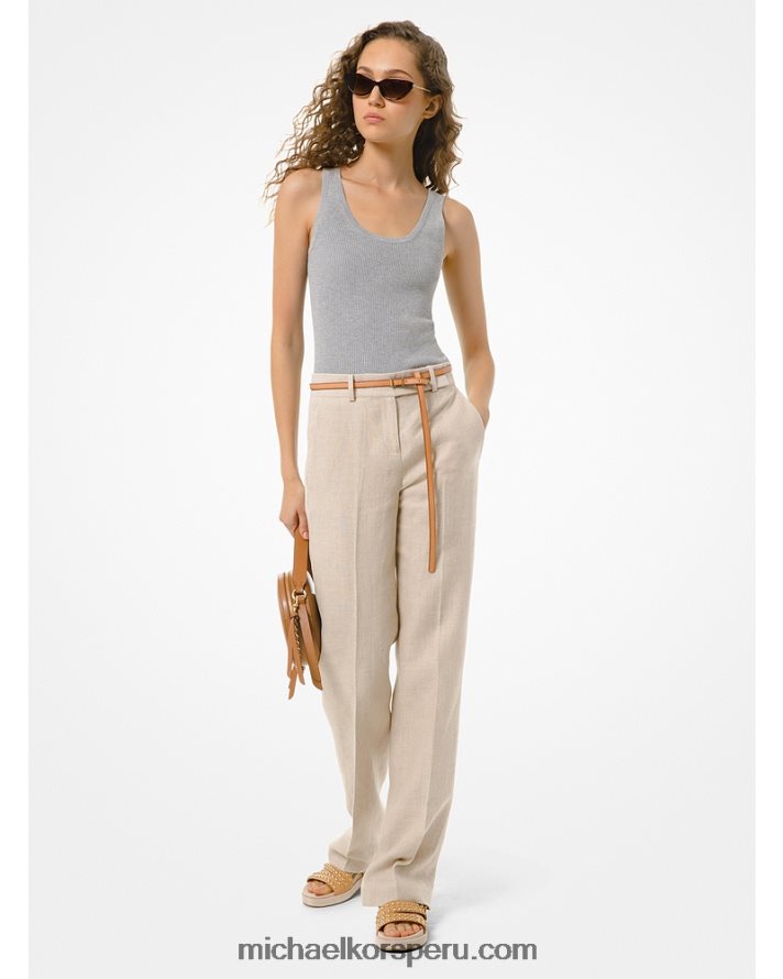 Z48V464 Perla gris mujer Michael Kors camiseta sin mangas de viscosa de canalé