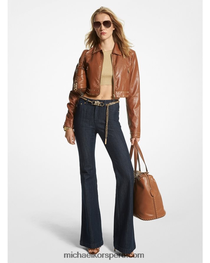 Z48V201 equipaje mujer Michael Kors chamarra motera de piel sintética con tachuelas Astor