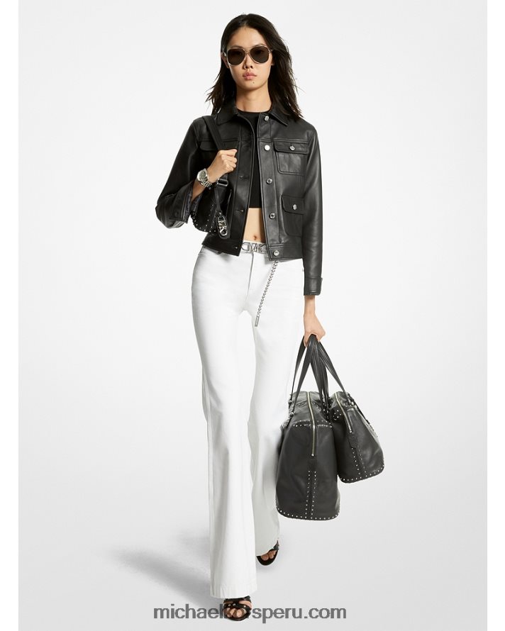 Z48V220 negro mujer Michael Kors chaqueta utilitaria de cuero