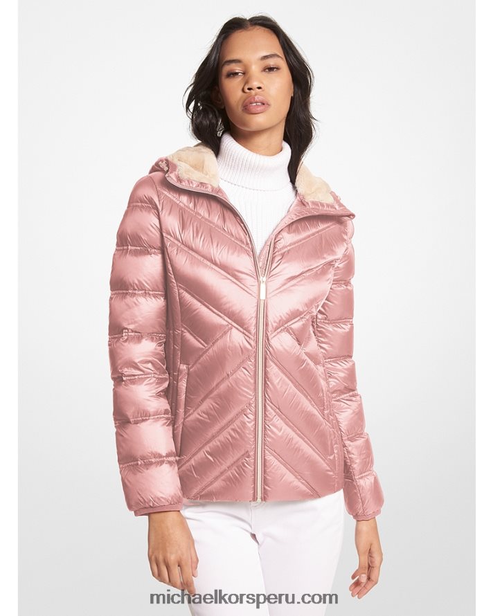 Z48V231 rosa real mujer Michael Kors chamarra plegable de nailon con capucha