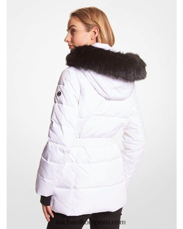 Z48V242 blanco mujer Michael Kors parka con cinturón y ribete de piel sintética