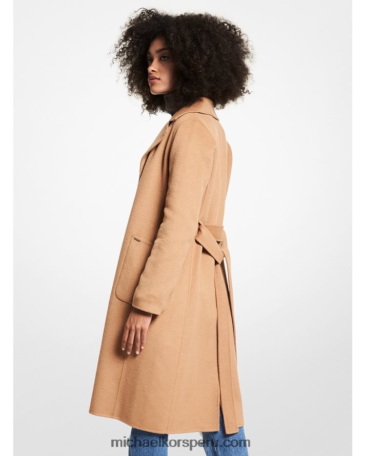 Z48V251 camello oscuro mujer Michael Kors abrigo cruzado de mezcla de lana