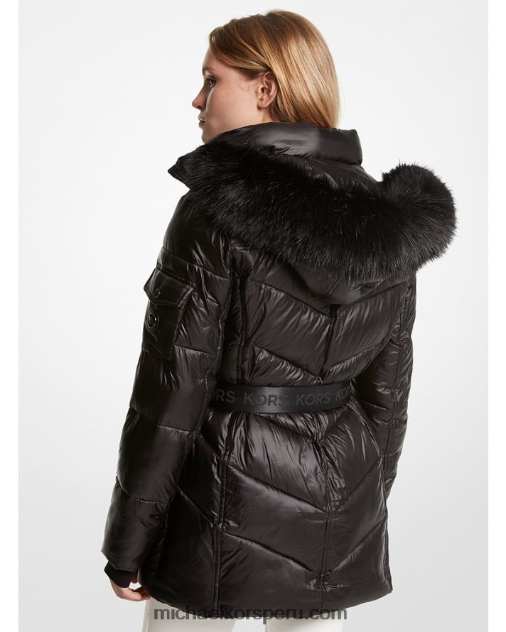 Z48V260 negro mujer Michael Kors chamarra capitonada con ribete de piel sintética