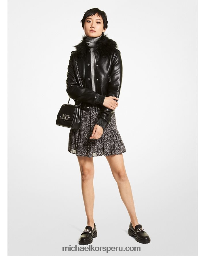 Z48V298 negro mujer Michael Kors chaqueta de vuelo de piel sintética