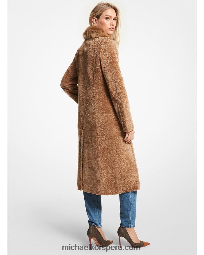Z48V327 camello mujer Michael Kors abrigo de piel de oveja