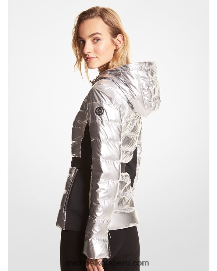 Z48V356 plata mujer Michael Kors chamarra acolchada metalizada con cinturón