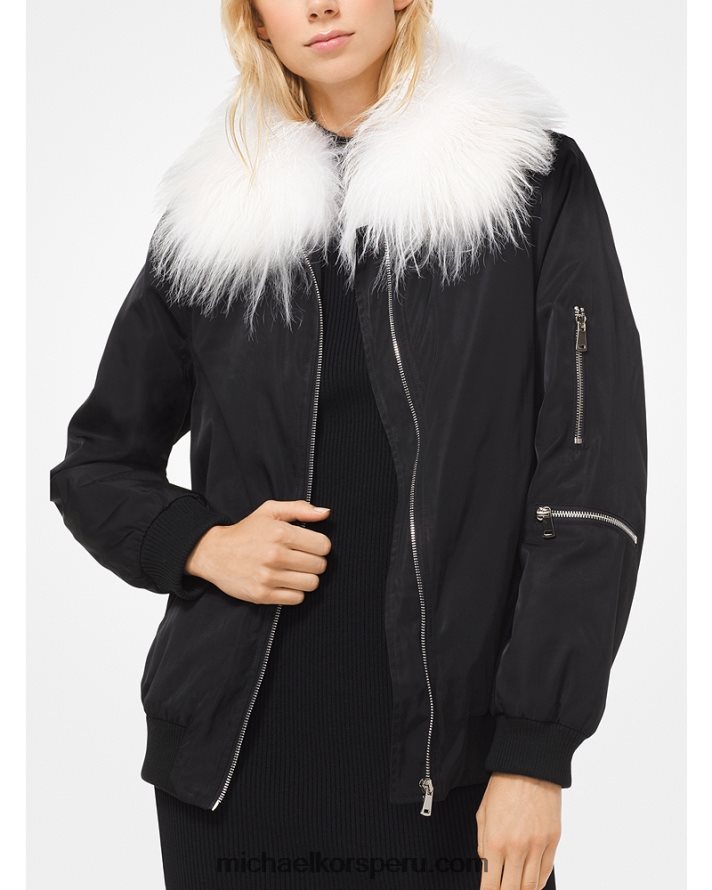 Z48V366 negro mujer Michael Kors chamarra bomber con cuello de pelo de cabra