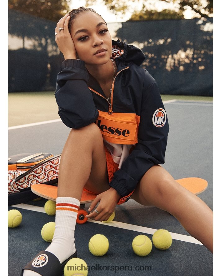 Z48V367 vestido azul mujer Michael Kors cortavientos tejido con bloques de color mk x ellesse