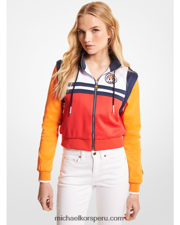 Z48V368 llama escarlata mujer Michael Kors Chaqueta mk x ellesse en mezcla de algodón con bloques de color y cremallera