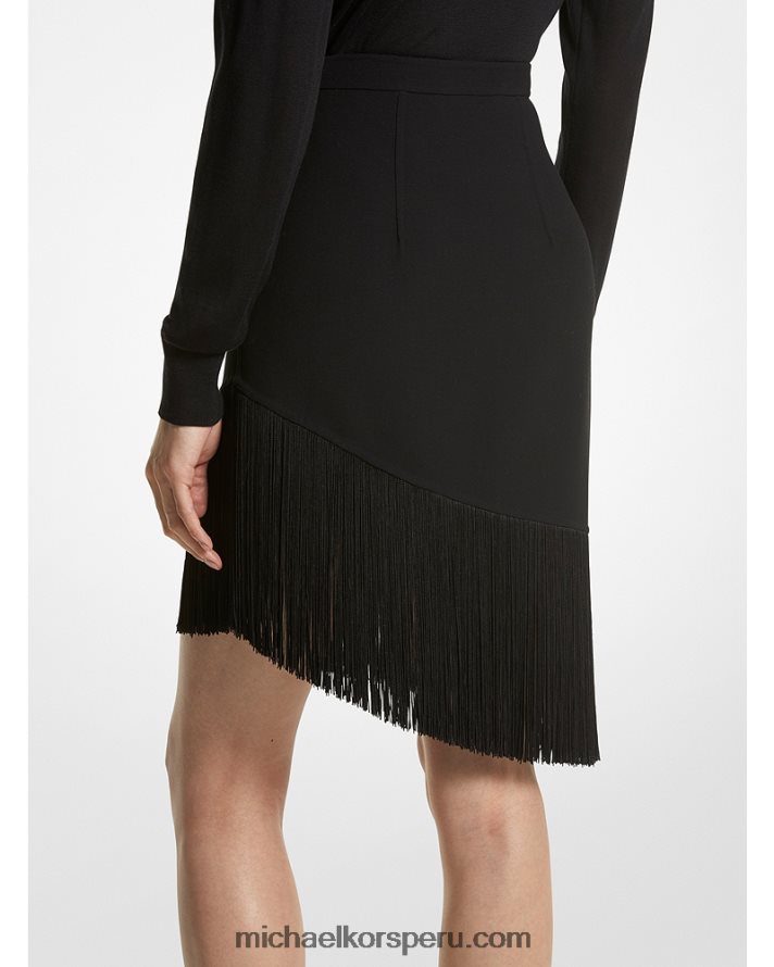 Z48V3757 negro unisexo Michael Kors colección falda asimétrica de lana doble cara con flecos
