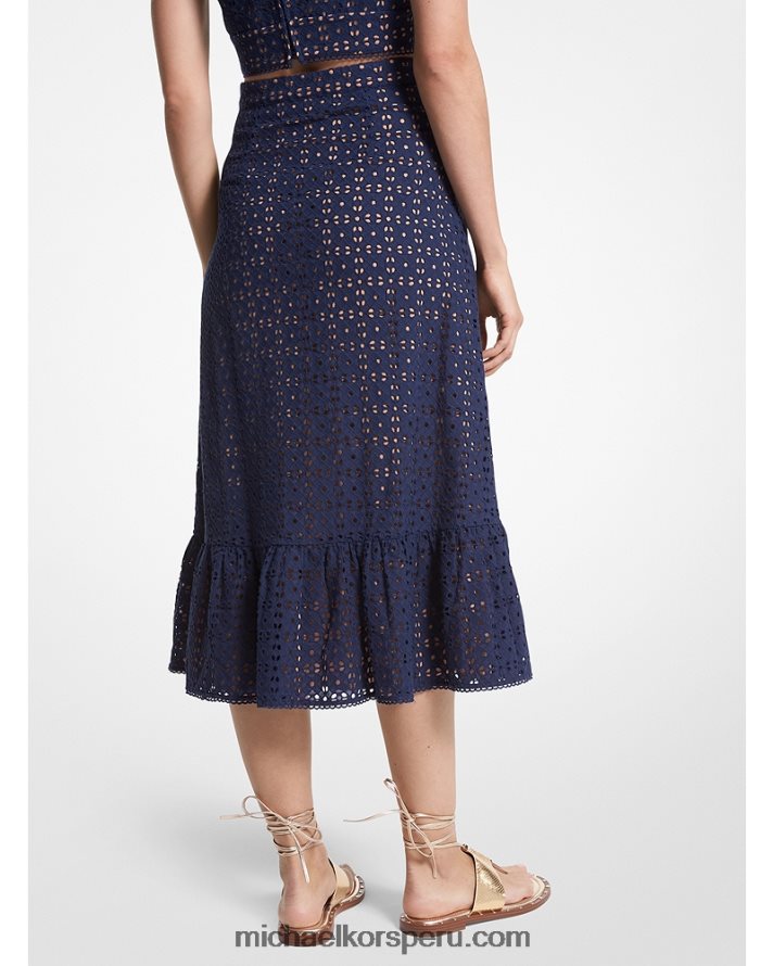 Z48V576 azul medianoche mujer Michael Kors falda midi con ojales