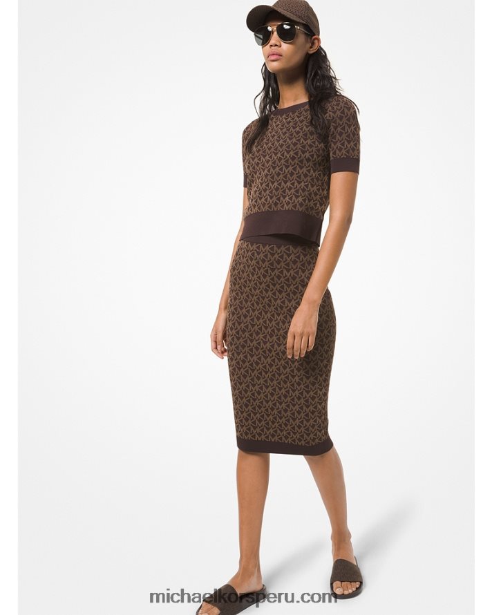 Z48V610 chocolate mujer Michael Kors falda tubo con logo en jacquard