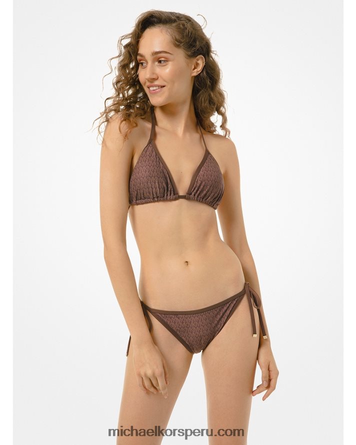 Z48V564 chocolate mujer Michael Kors top de bikini triangular con logo