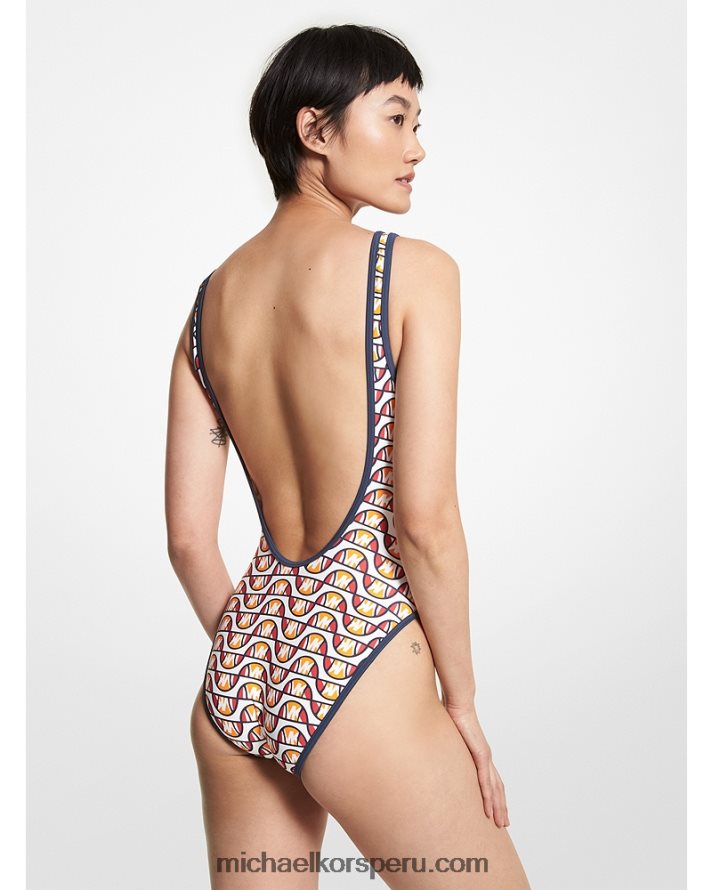 Z48V574 blanco mujer Michael Kors bañador de nailon elástico con logo de mk x ellesse