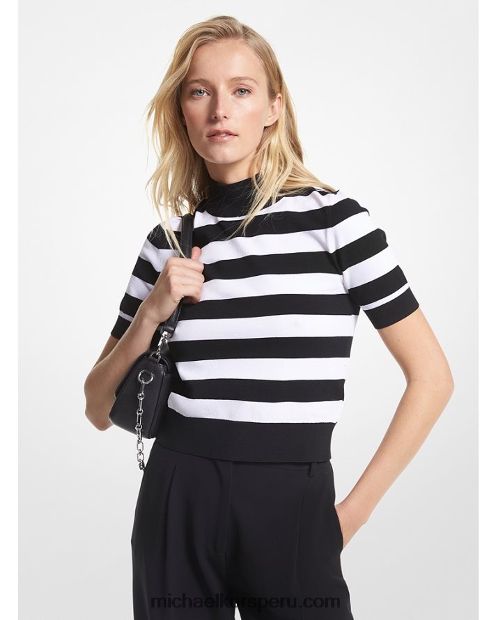 Z48V419 blanco negro mujer Michael Kors top tejido a rayas