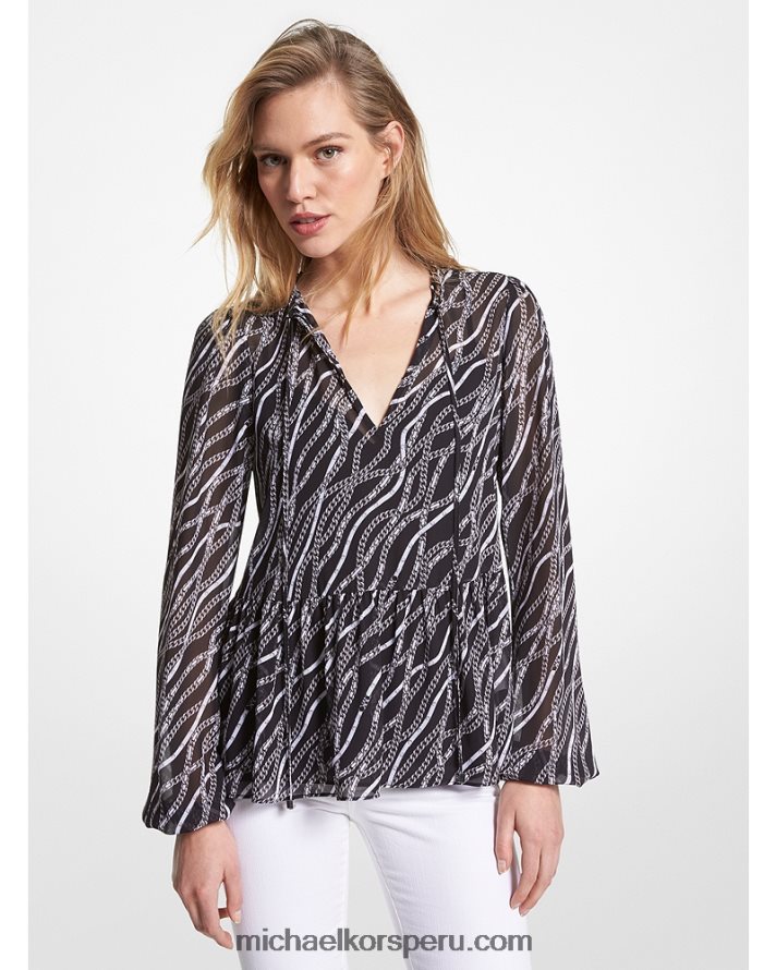 Z48V421 negro mujer Michael Kors túnica de georgette con estampado de estado