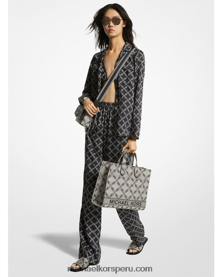 Z48V423 negro/hueso mujer Michael Kors top de pijama de satén con logo estampado