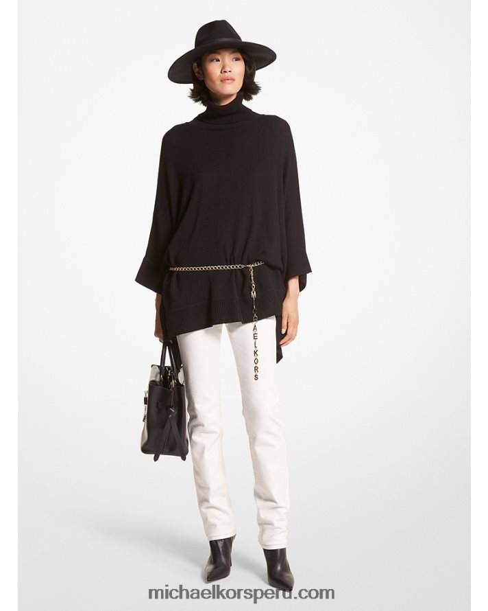 Z48V425 negro mujer Michael Kors poncho de mezcla de lana con cuello alto