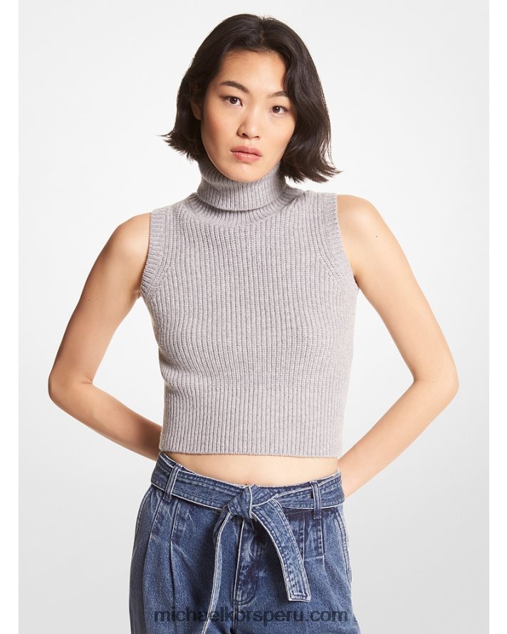 Z48V430 brezo perla mujer Michael Kors top sin mangas de lana y cachemir con cuello alto