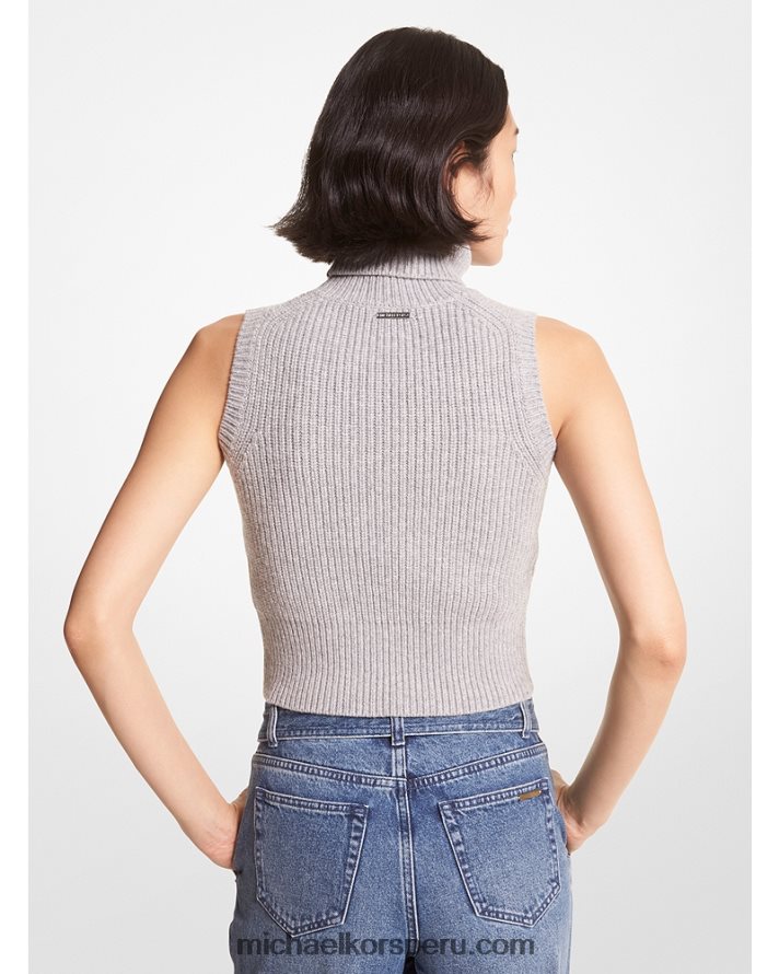 Z48V430 brezo perla mujer Michael Kors top sin mangas de lana y cachemir con cuello alto