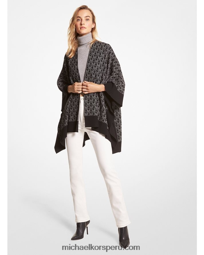 Z48V435 negro/hueso mujer Michael Kors poncho con logo en jacquard