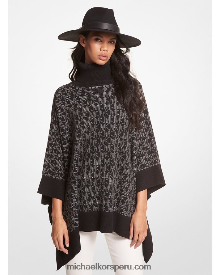 Z48V441 negro/hueso mujer Michael Kors poncho con logo en jacquard y cuello alto
