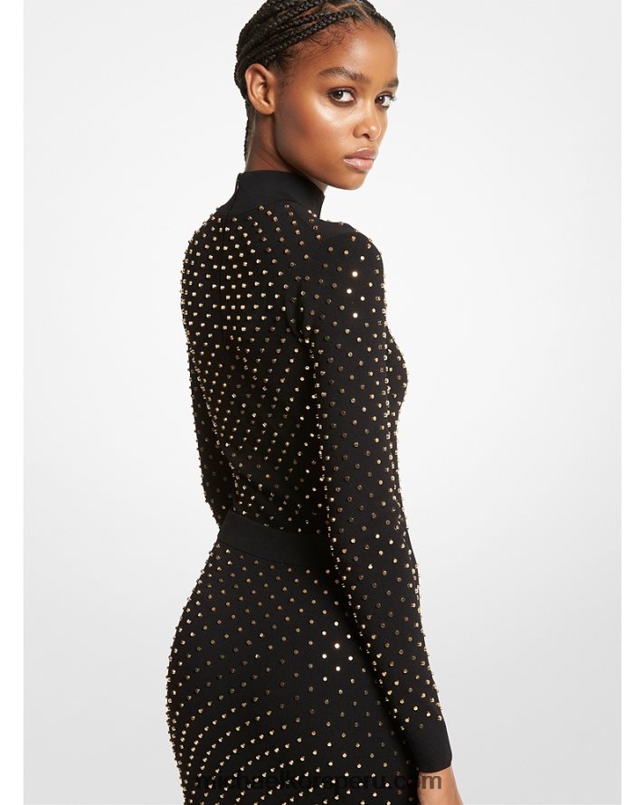 Z48V443 oro negro mujer Michael Kors top astor de viscosa elástica con tachuelas y cuello alzado