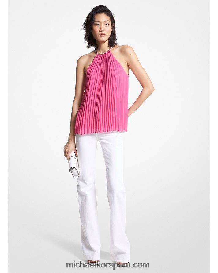 Z48V446 cereza mujer Michael Kors top plisado de georgette con cadena