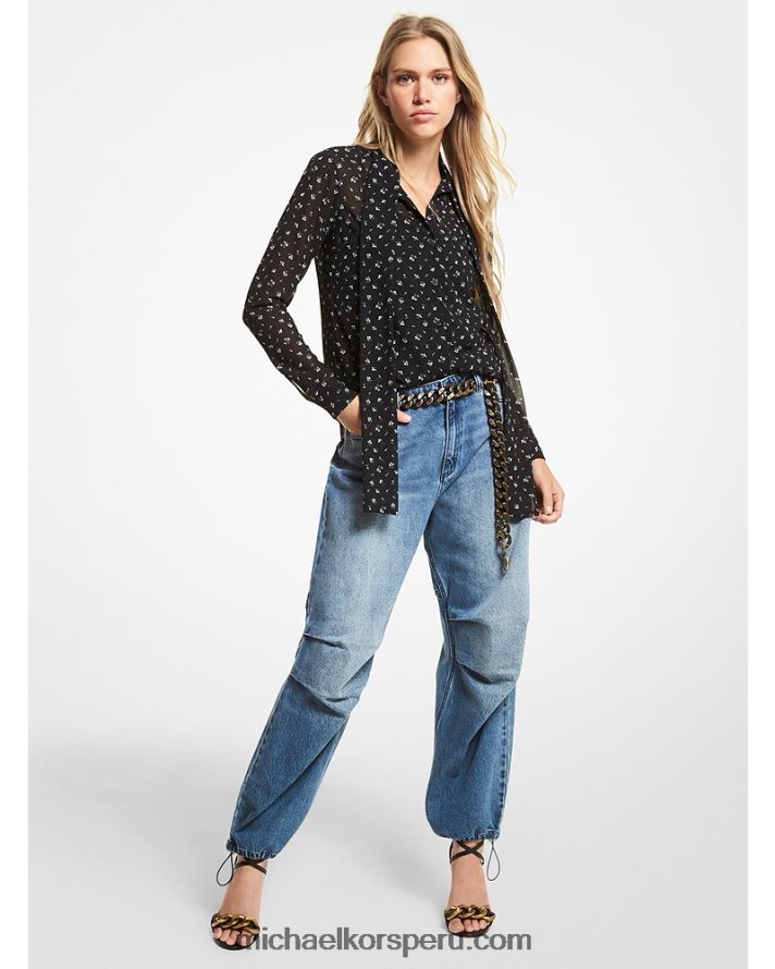 Z48V504 lavado índigo mujer Michael Kors jeans anchos de mezclilla