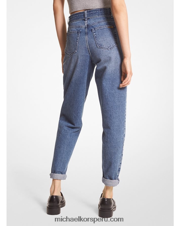 Z48V505 lavado azul anochecer mujer Michael Kors pantalones de mezclilla plisados