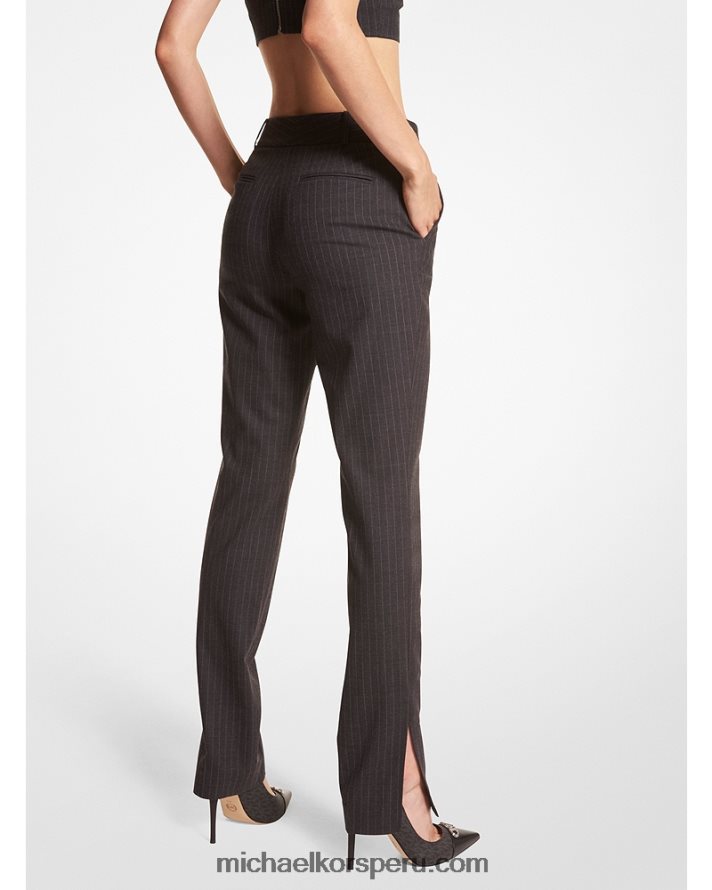 Z48V506 brezo de carbón mujer Michael Kors pantalones slim de franela elástica con rayas diplomáticas