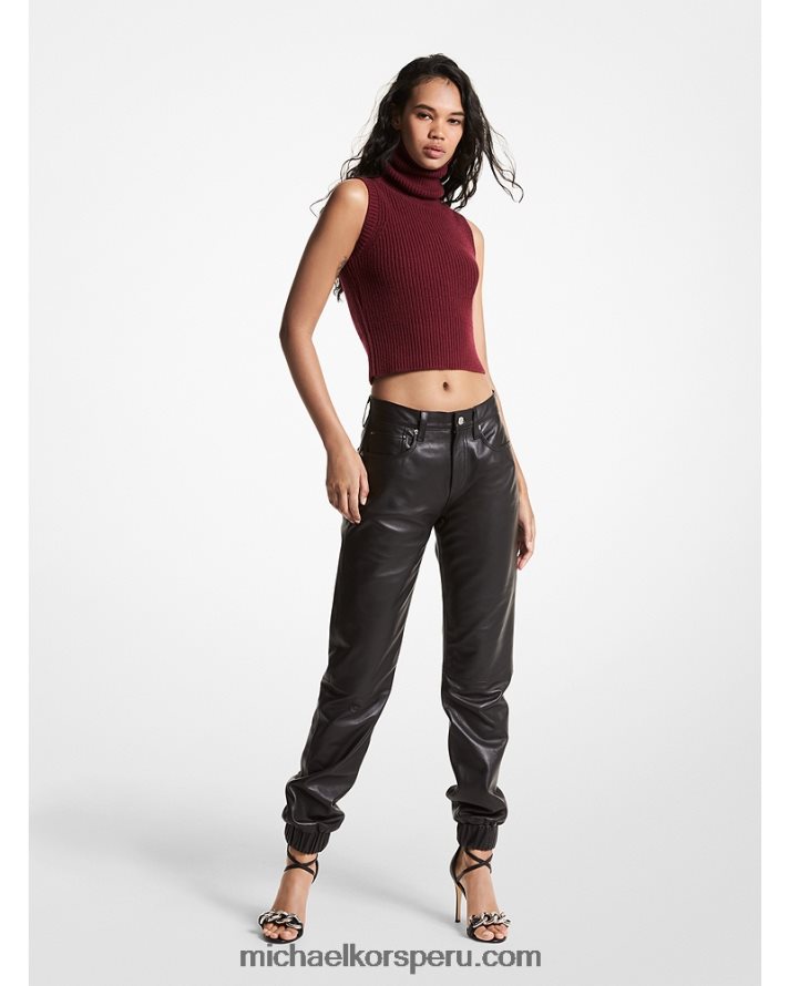 Z48V509 negro mujer Michael Kors joggers de cuero