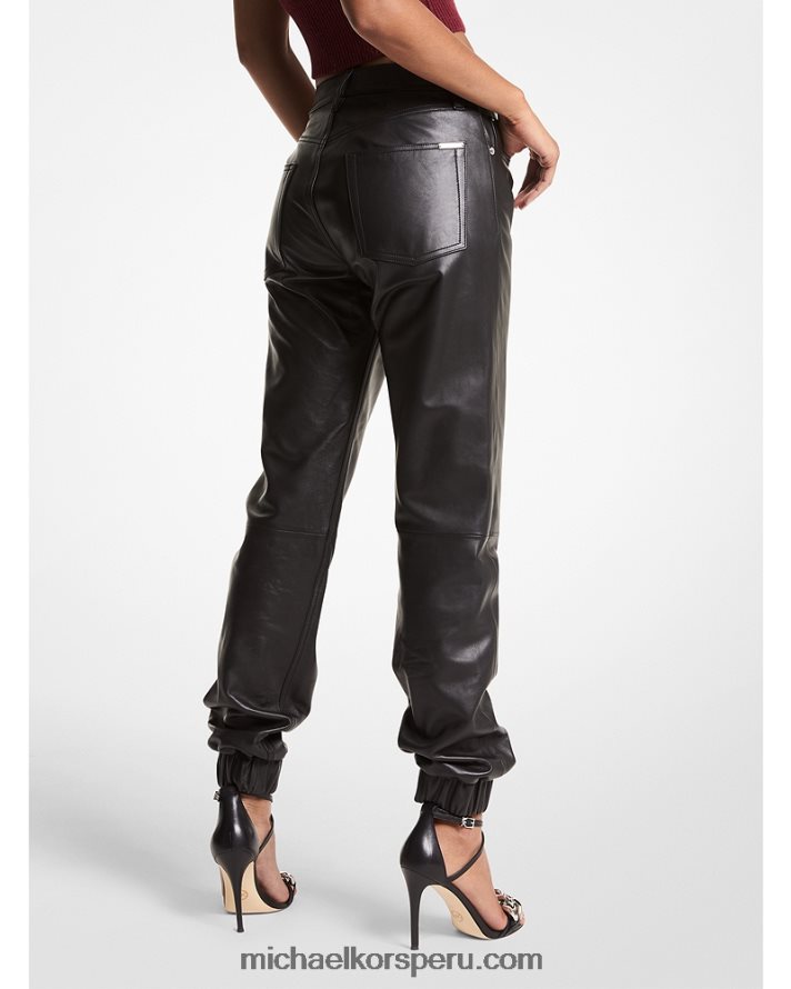 Z48V509 negro mujer Michael Kors joggers de cuero