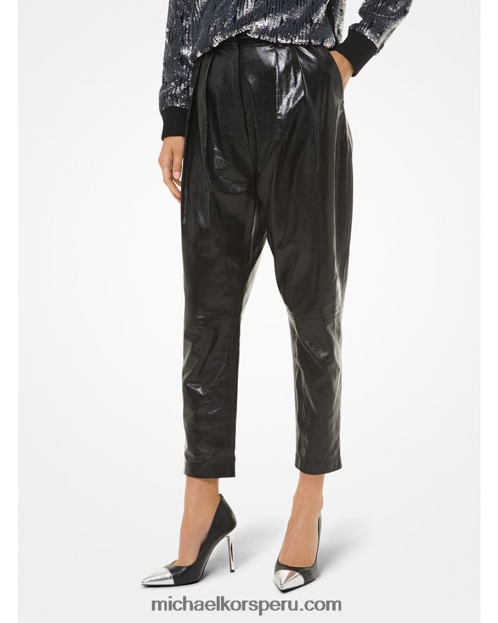 Z48V517 negro mujer Michael Kors pantalones de cuero plisados