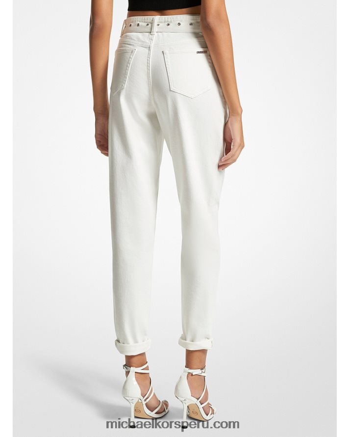 Z48V518 hueso mujer Michael Kors jeans de mezclilla stretch con cinturón
