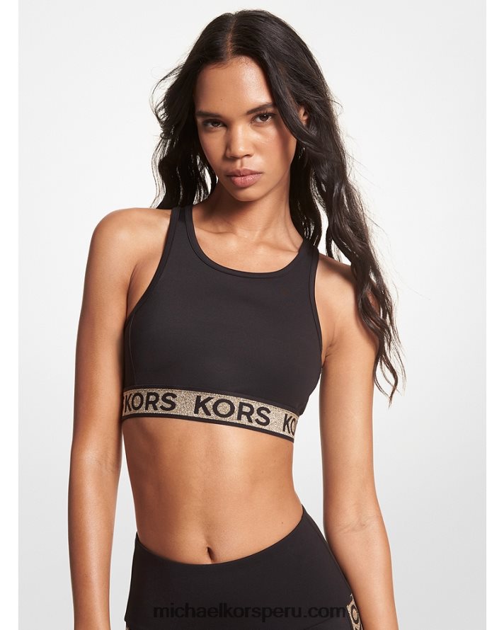 Z48V437 oro negro mujer Michael Kors sujetador deportivo de nailon elástico con cinta del logo