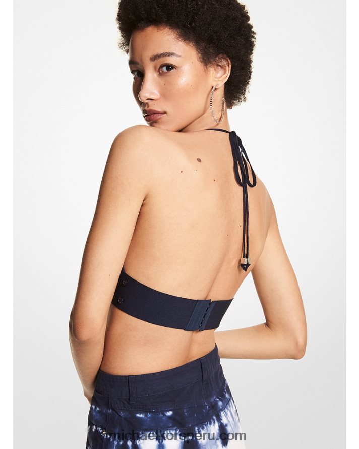 Z48V450 azul medianoche mujer Michael Kors top de canalé en mezcla de viscosa elástica