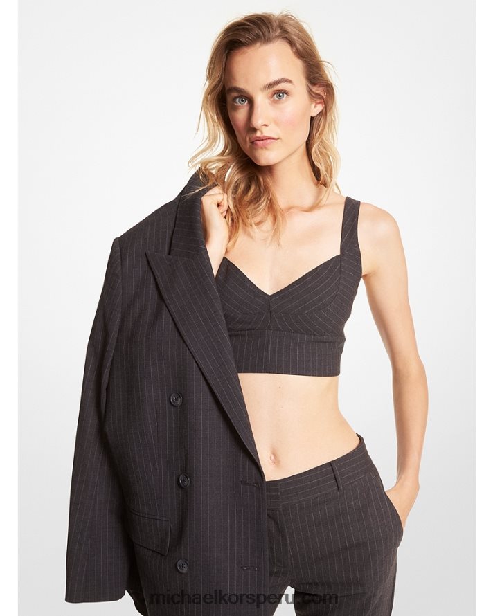 Z48V457 brezo de carbón mujer Michael Kors sujetador de lana de franela elástica con rayas diplomáticas