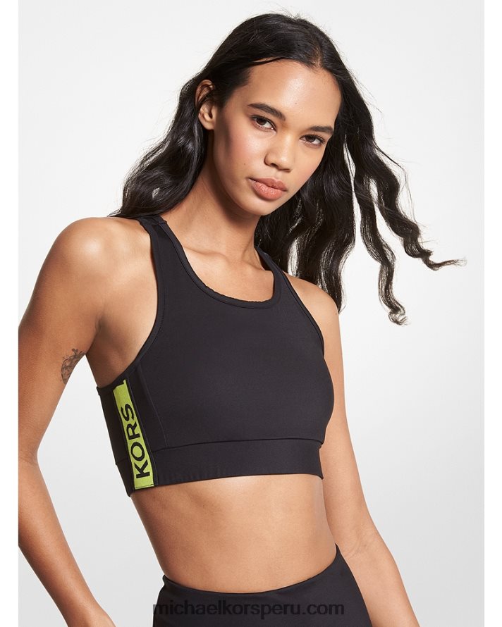 Z48V631 negro mujer Michael Kors sujetador deportivo de nailon elástico con cinta del logo