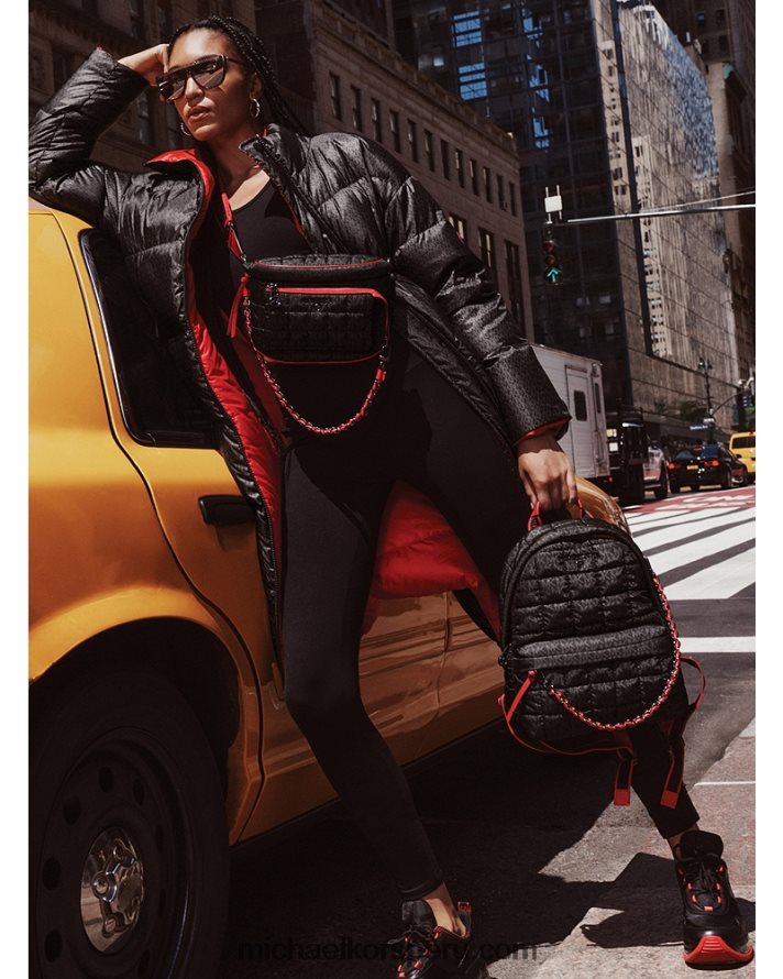 Z48V632 negro mujer Michael Kors sujetador deportivo de mezcla de nailon con espalda nadadora